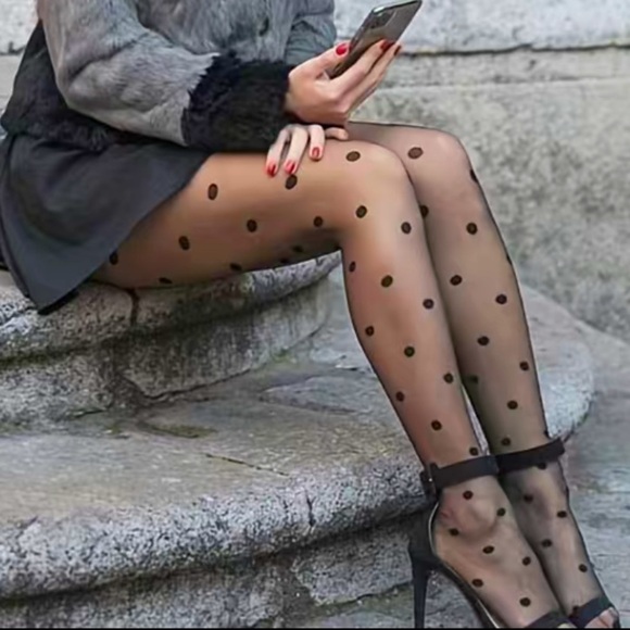 Accessories - Black Polka Dot Semi Sheer Stockings